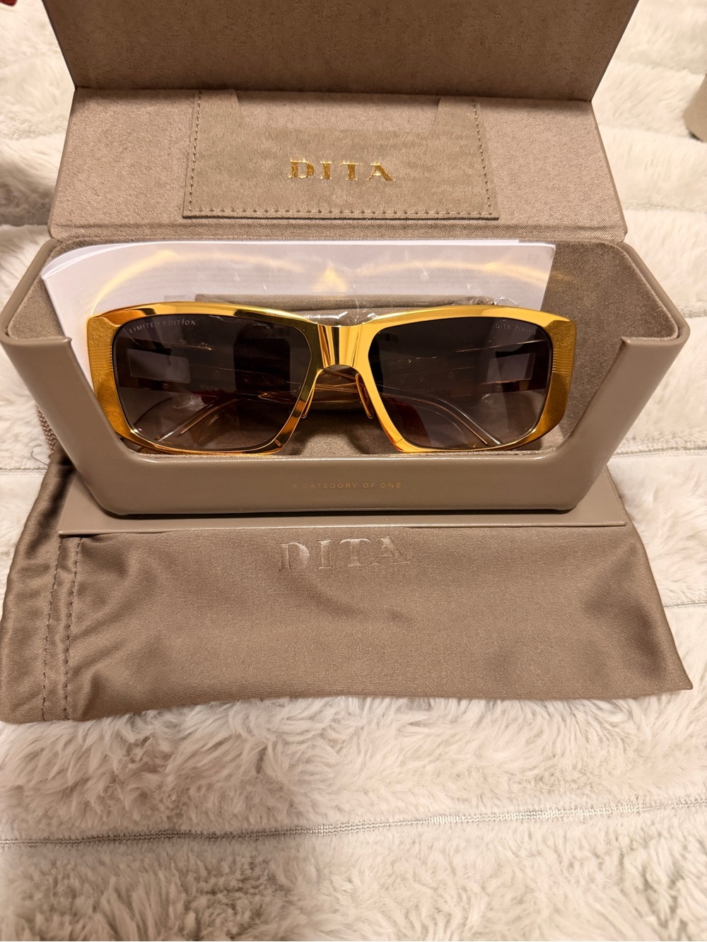 DITA Gold Frame Black Gradient Rectangular Sunglasses for Men